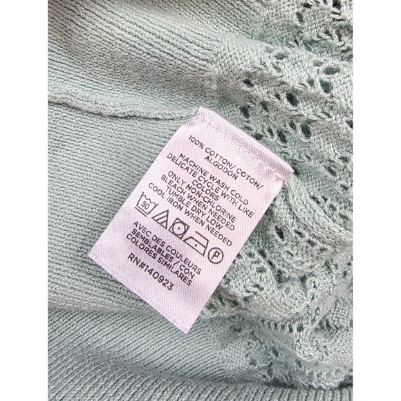 Loft Blue Pointelle Tie Neck Knit 1/2 Puff Sleeve Sweater Women's Size Small - Picture 3 of 5